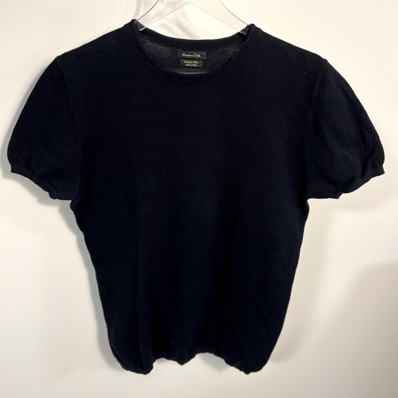 Massimo Dutti Extra Fine Cotton Waffle Knit Short Sleeve Top Navy size S-M - Picture 2 of 6